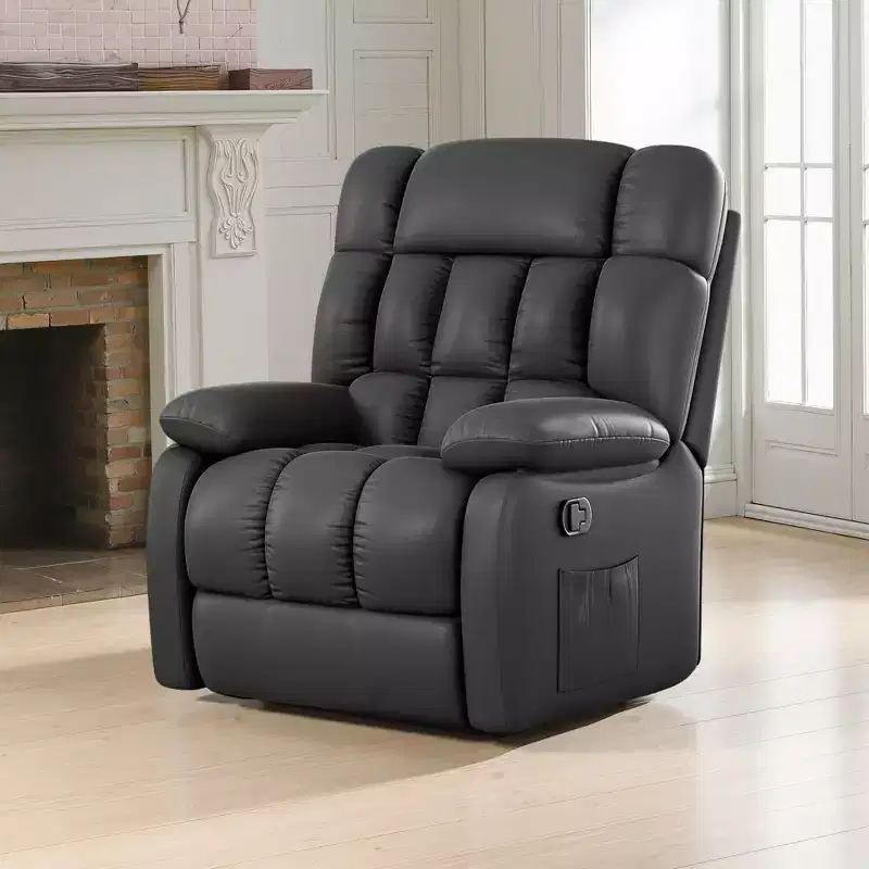 Ergonomic Recliner Chair, 110–160° Adjustable Recline, Footrest and Side Pocket for Living Room, Black