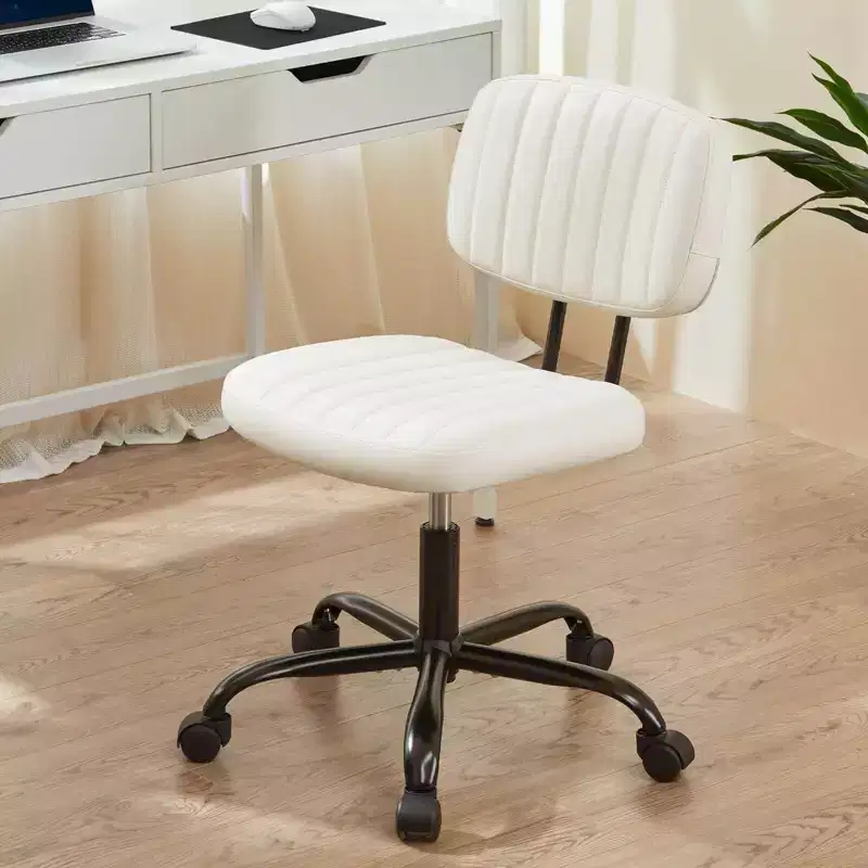 TUYOHW PU Leather Swivel Criss Cross Chair on Wheels,Armless Office Chair with Adjustable Height and Lumbar Support,Gaming Chair for Office
