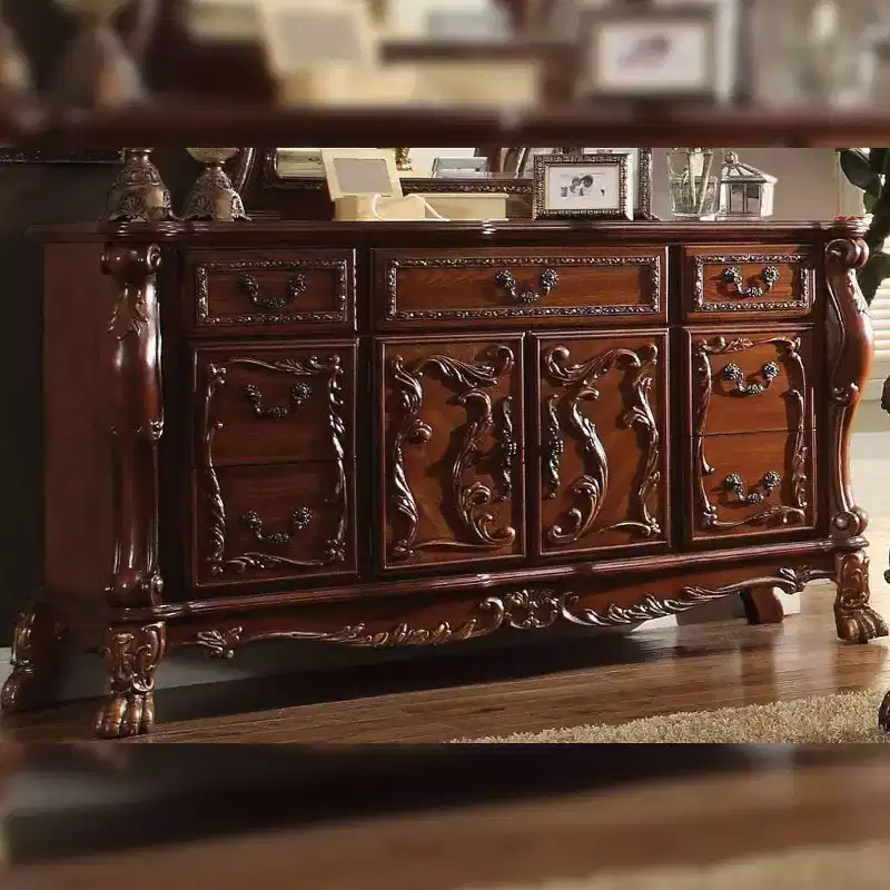 7-Drawer Dresser with Marble Top and Cherry Oak Finish