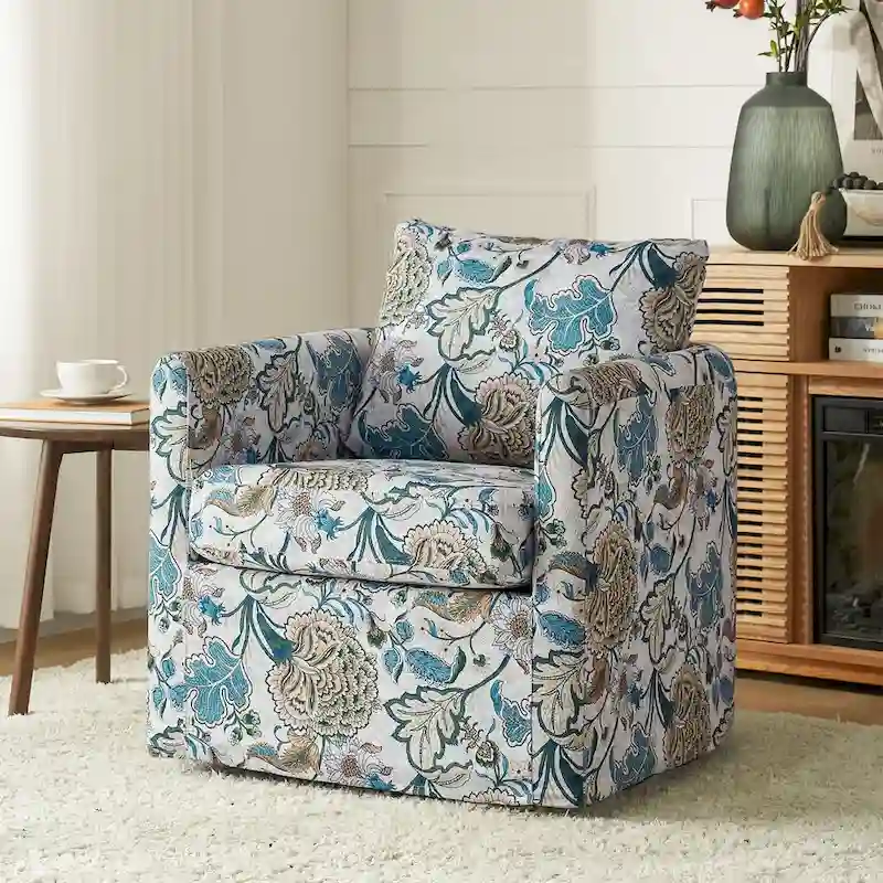 Erkenbald Modern Slipcovered Swivel Chair with Removable Cushion by HULALA HOME