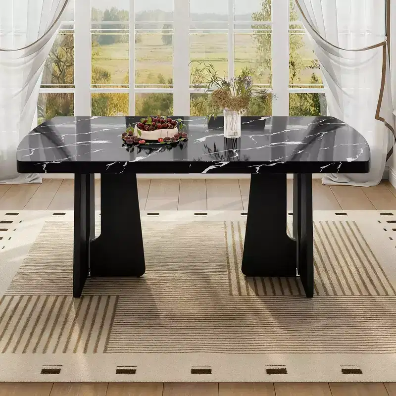 GDFStudio Hawkins 63 Modern Faux Marble Dining Table with Sturdy Geometric Legs
