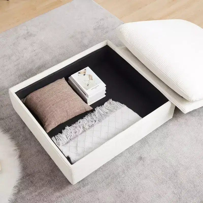 Okak Stylish Square Corduroy Storage Ottoman Bench with Hidden Storage Upholstered Foot Rest to Combine with Sofa for Living Room Bedroom