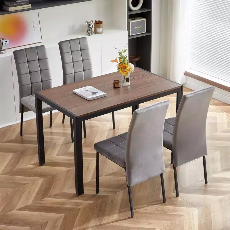 Okak Rectangular Wooden Dining Table Large Kitchen Table with Veneered MDF Wood Structure for Dining Room, Walnut